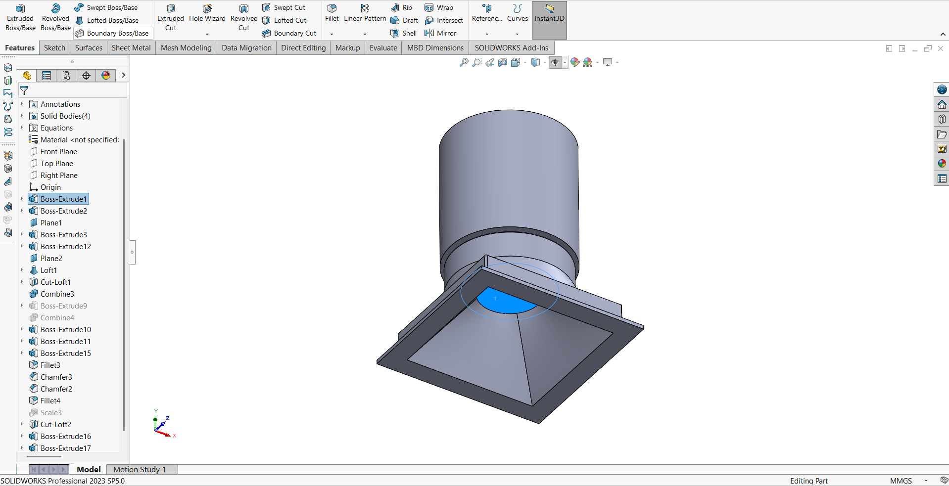 A luminaire modelled in SolidWorks, ready to export as an ACIS .sat solid