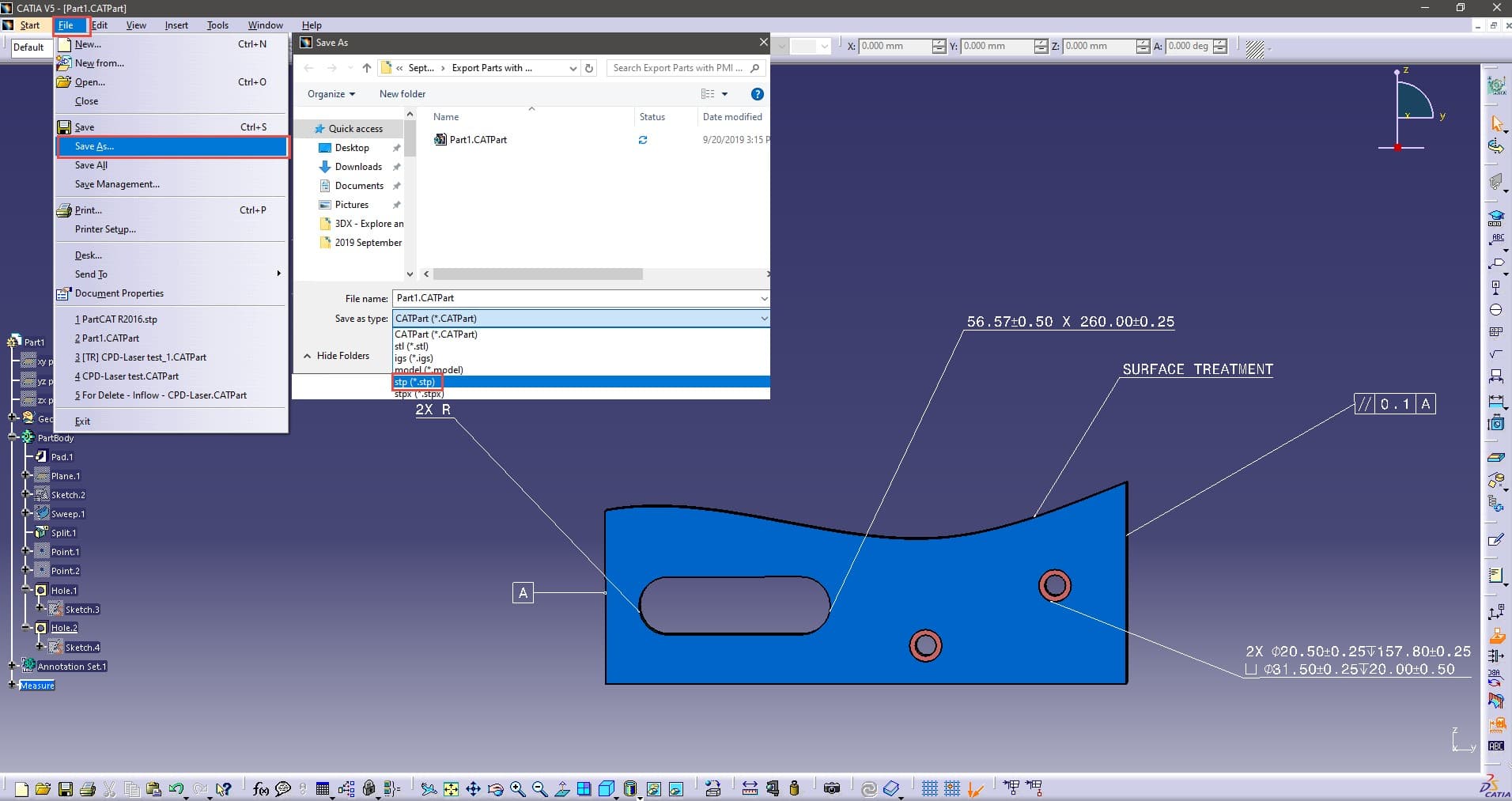 CATIA V5: Save the prepared model as STEP