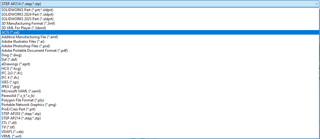 SolidWorks: Save as ACIS SAT