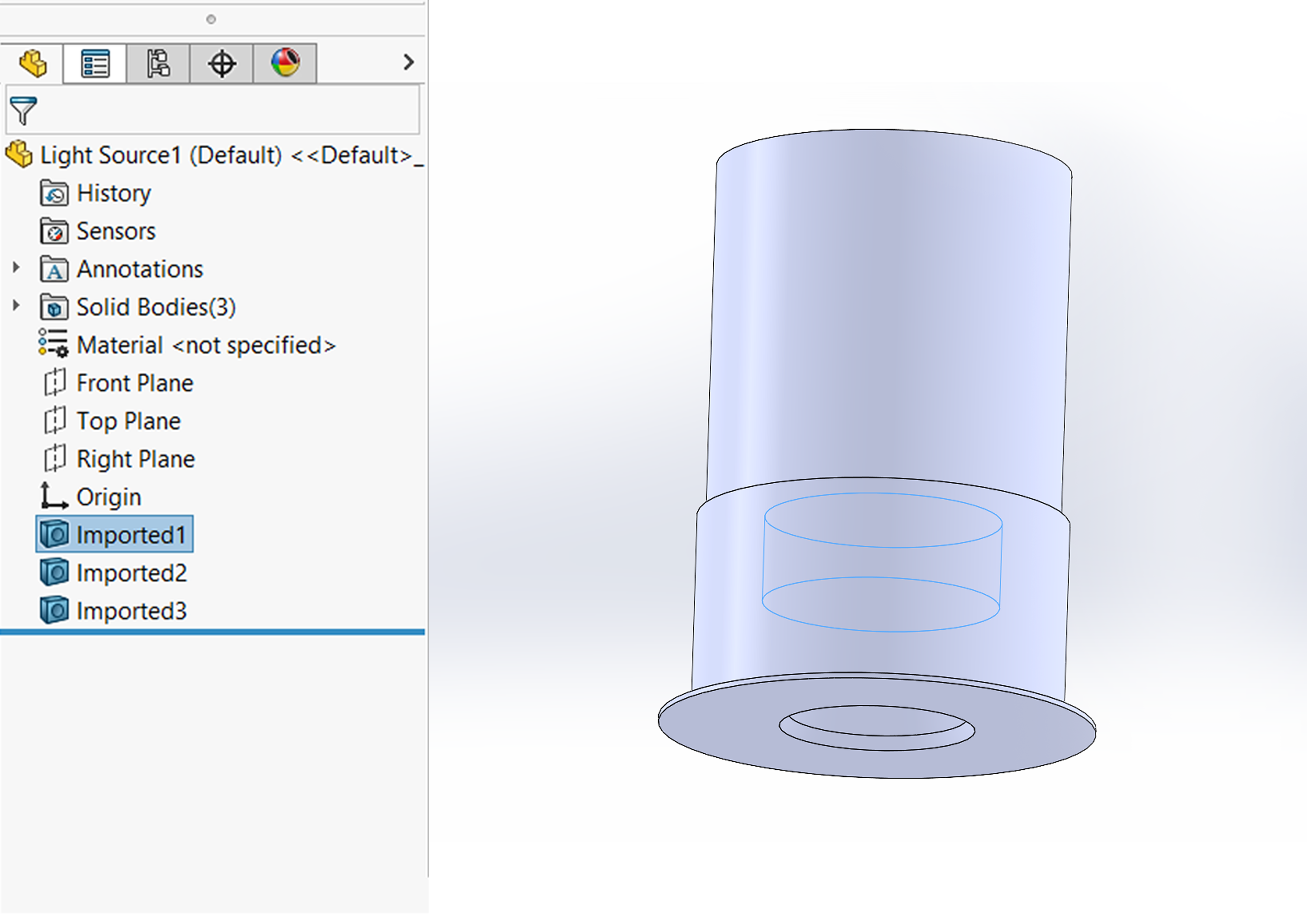 The light-emitting body sitting at the top of the CAD model tree