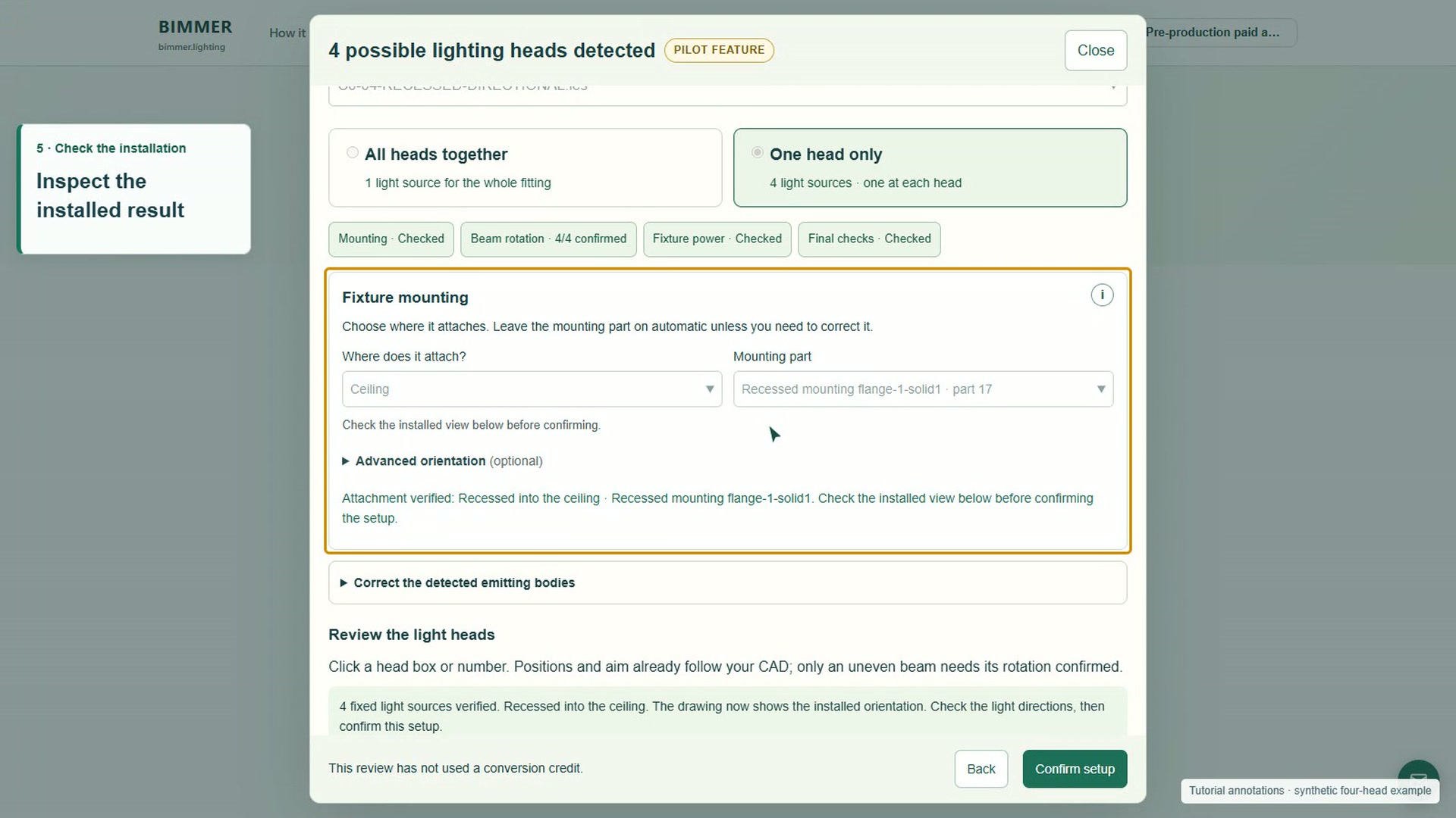Check the installed view and return with Back without losing choices