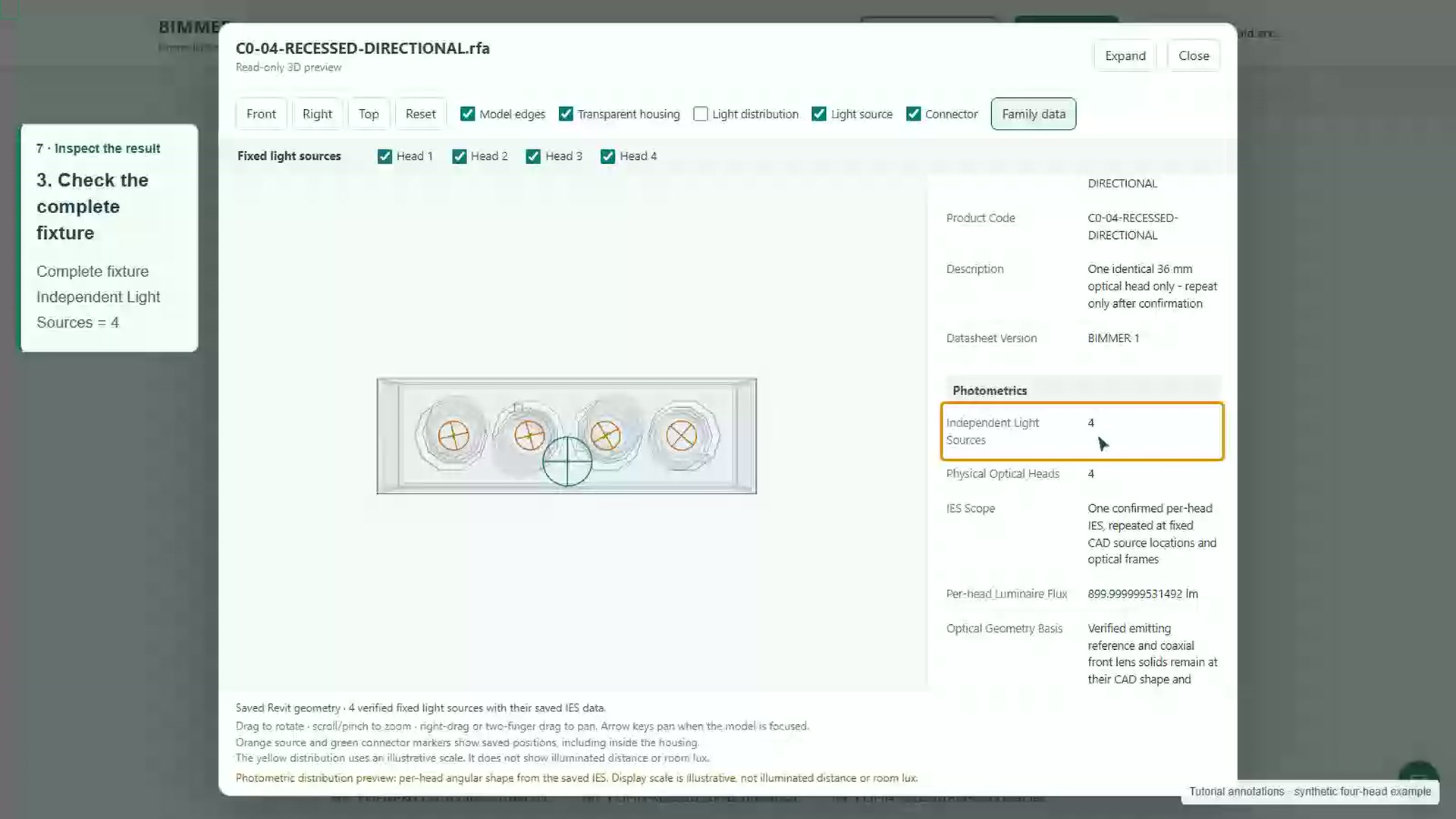 Inspect four saved sources and their Family data